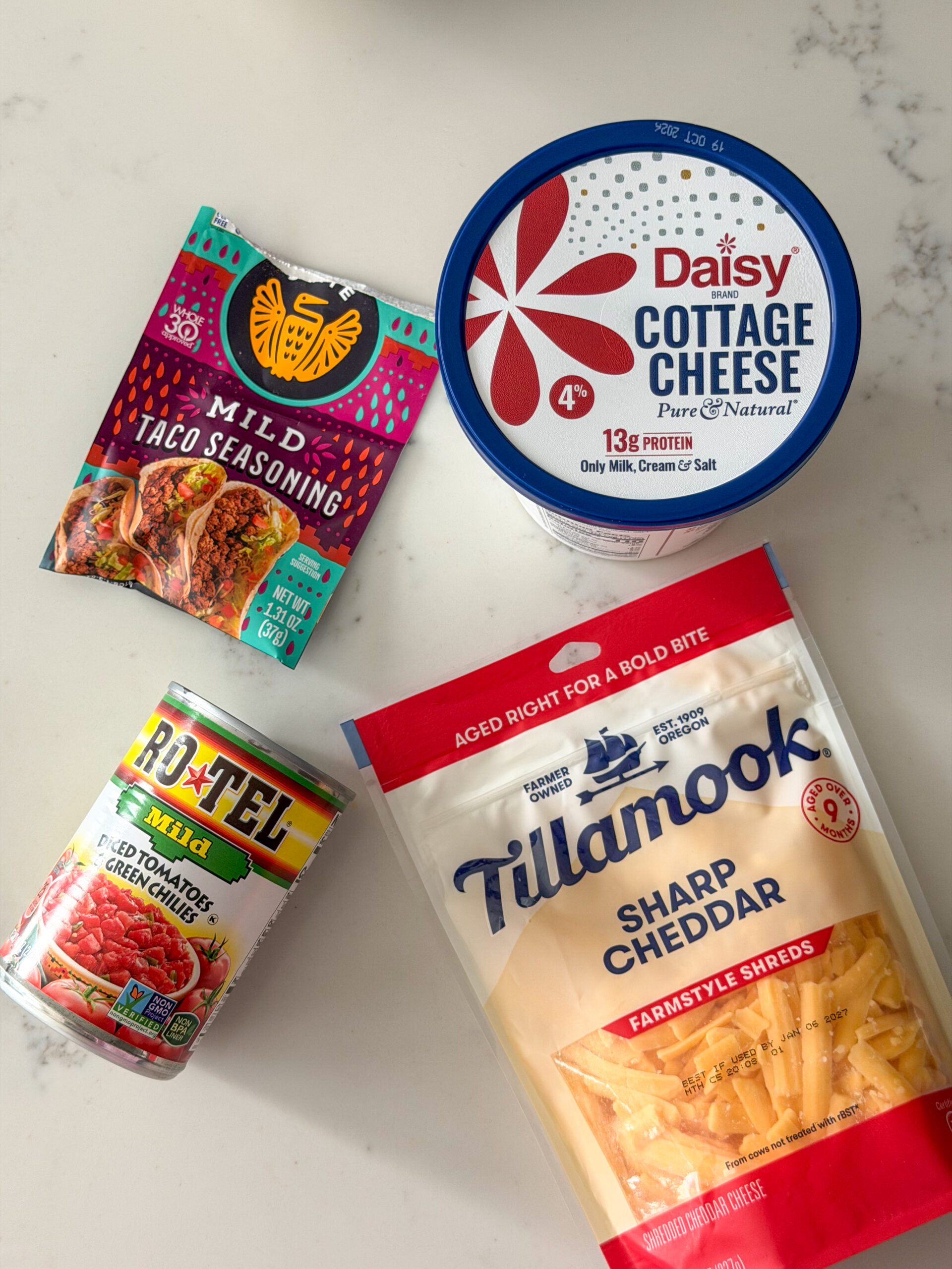 ingredients for Cottage Cheese Queso (easy, high protein cheese dip)
