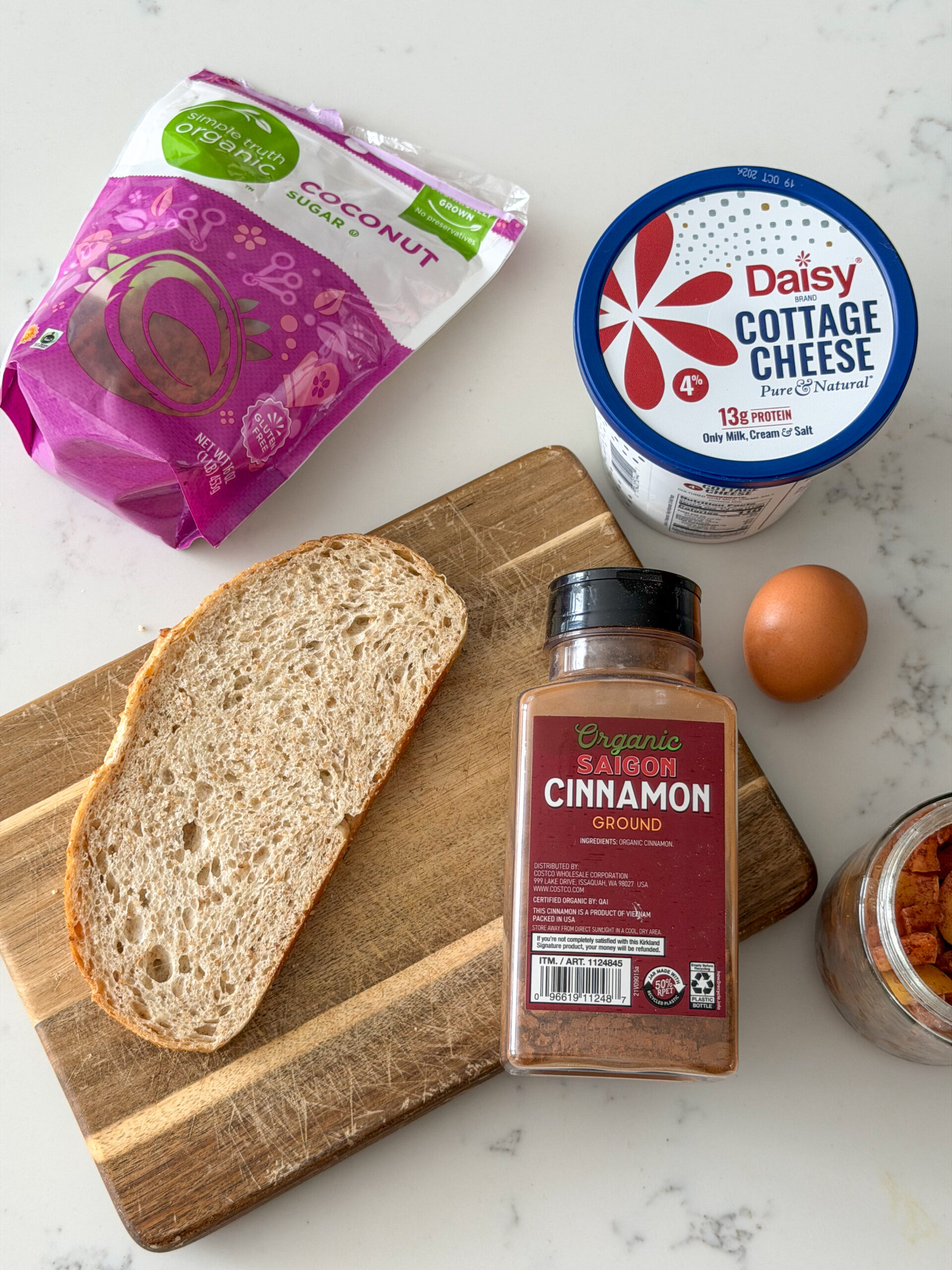 ingredients for Cinnamon Cottage Cheese Toast for toddlers and kid friendly breakfast (easy high protein breakfast)
