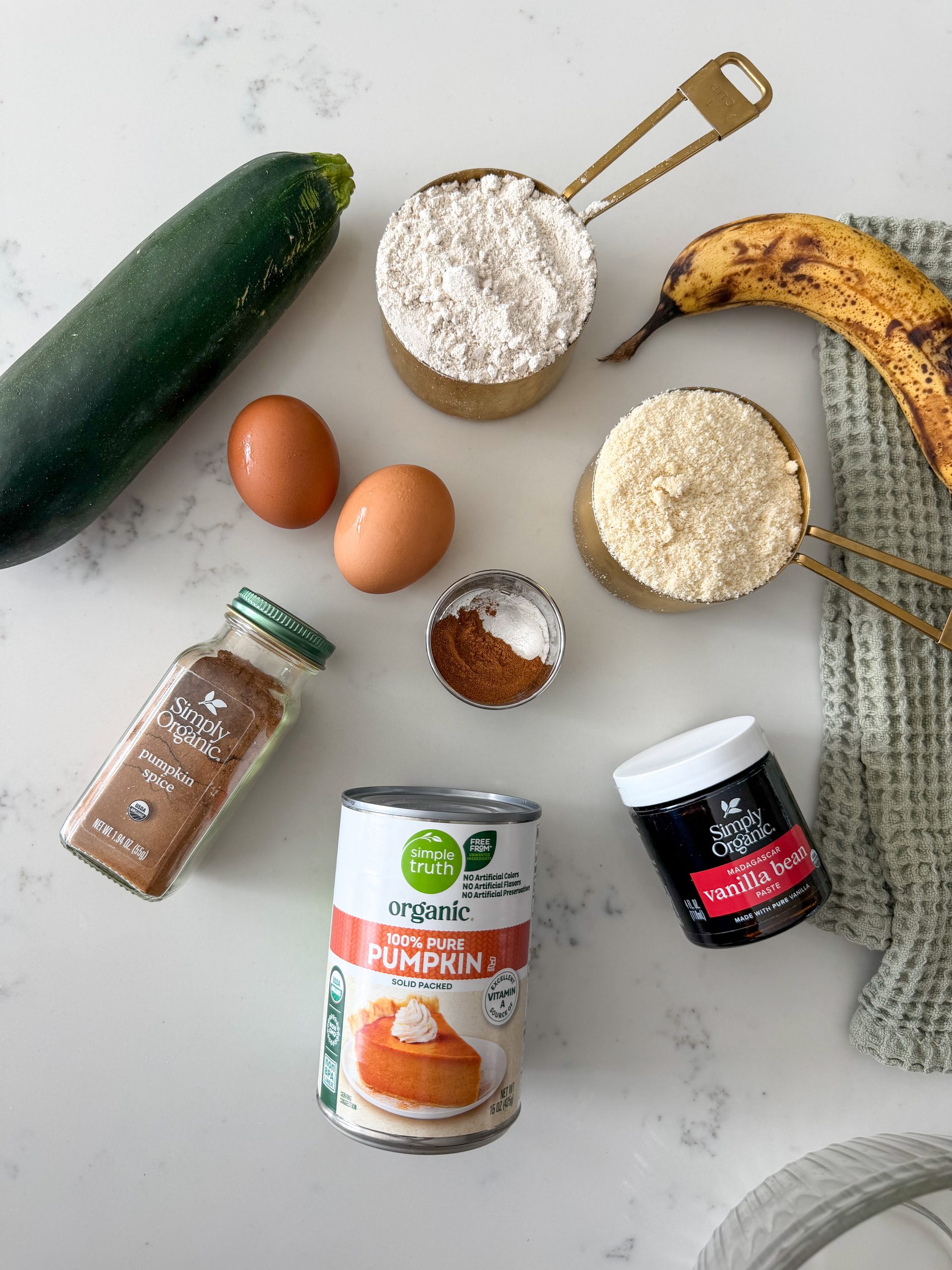ingredients for Pumpkin Zucchini Muffins (easy to make, no added sugar!)