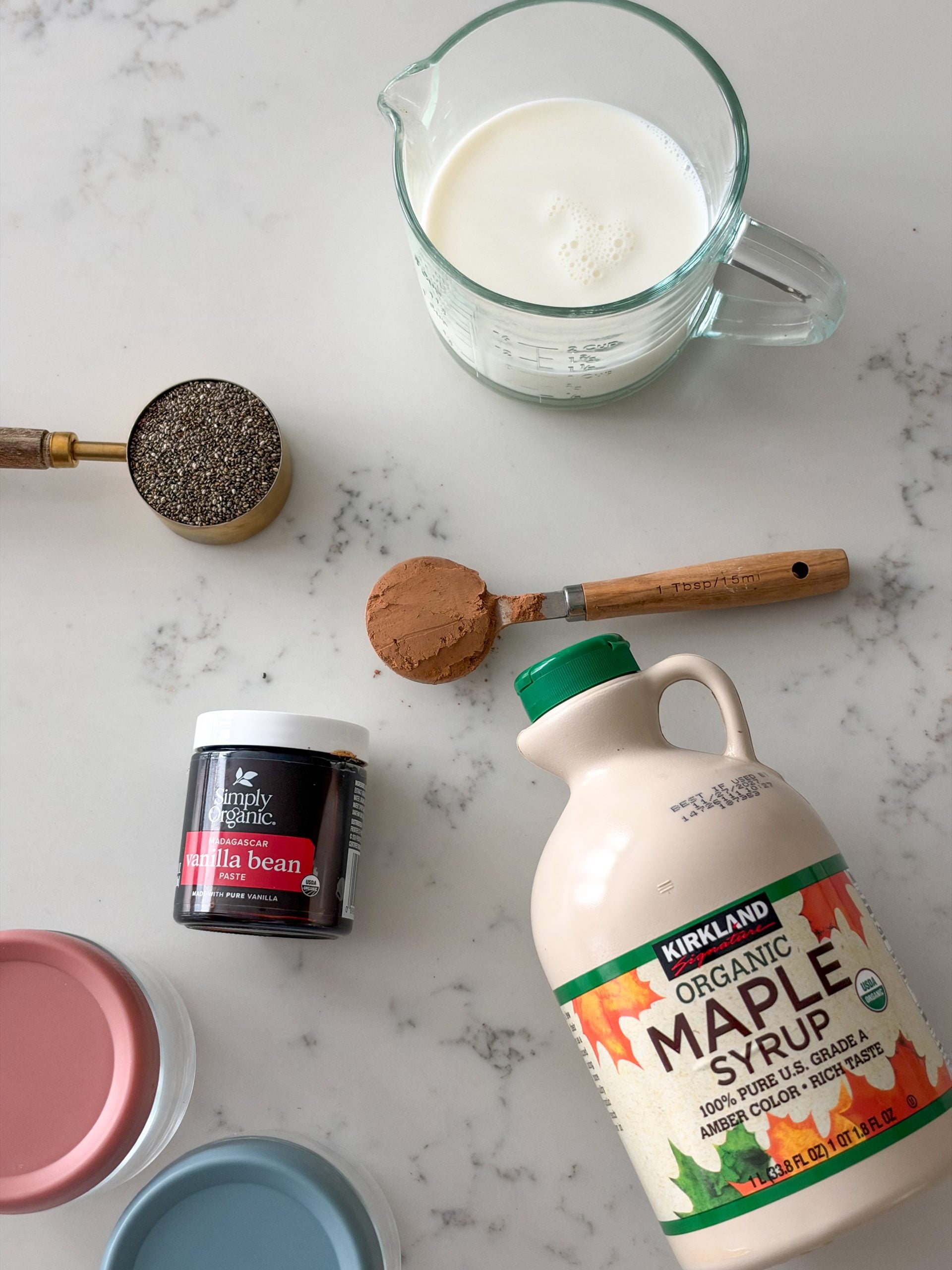 ingredients for Chocolate Chia Pudding for Toddlers (easy to make, high fiber)