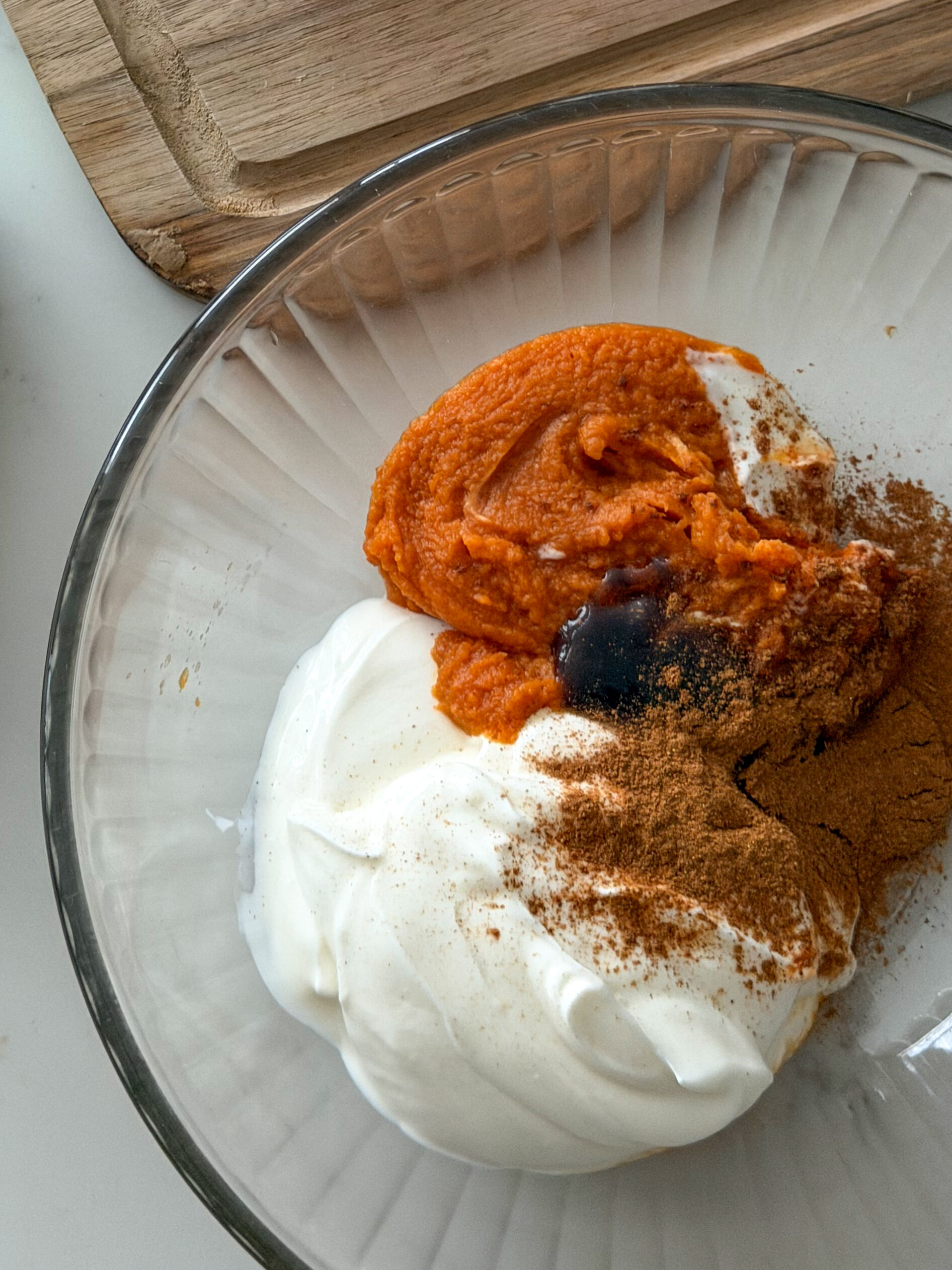 mixing pumpkin yogurt dip